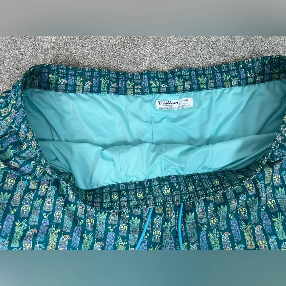 Caribbean 4XB Swim Trunks Green 3 Pockets Boxer Brief Liner Quick Dry Cocktails